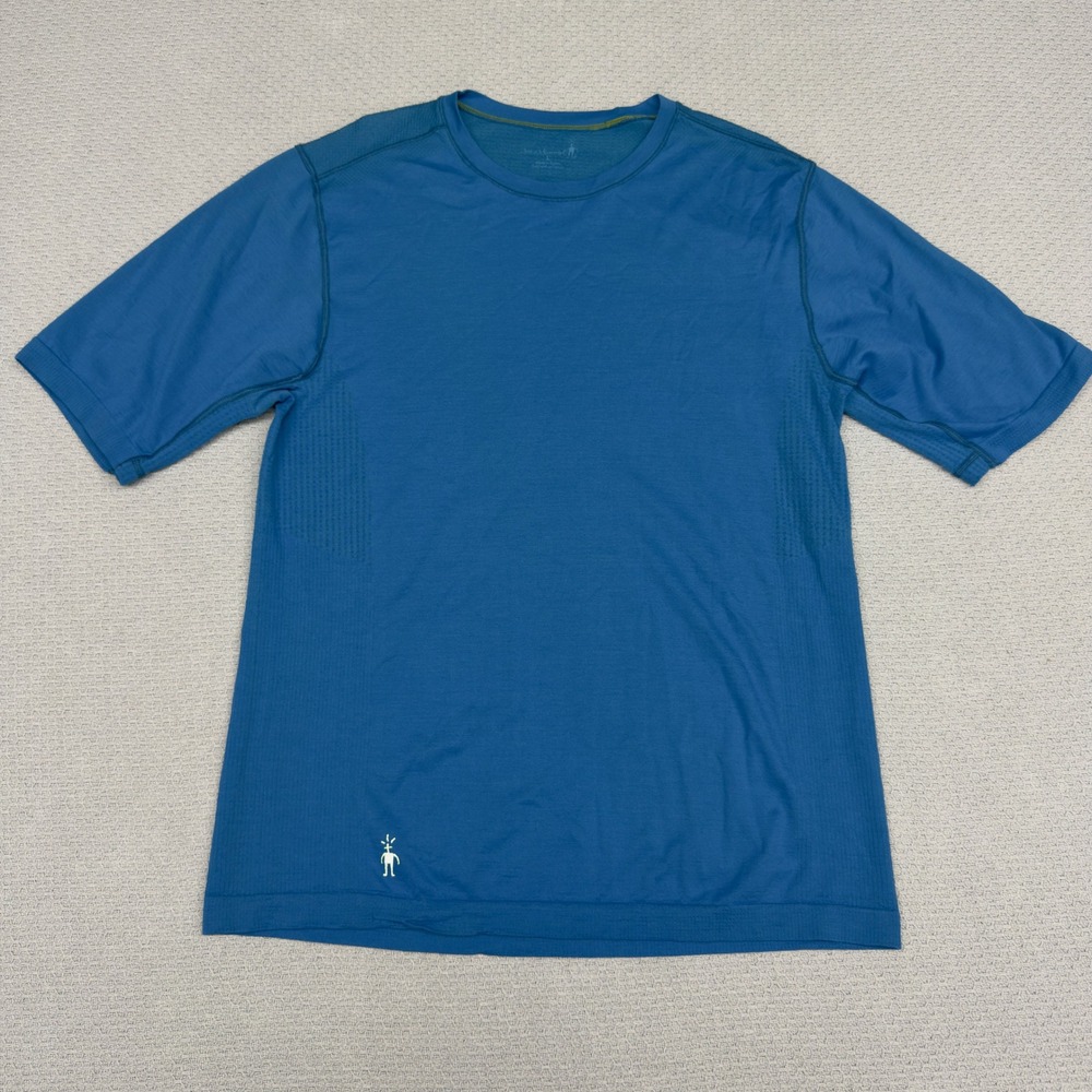 Smartwool PhD Shirt Mens Large Blue Ultra Light Merino Wool Blend Tee Athletic